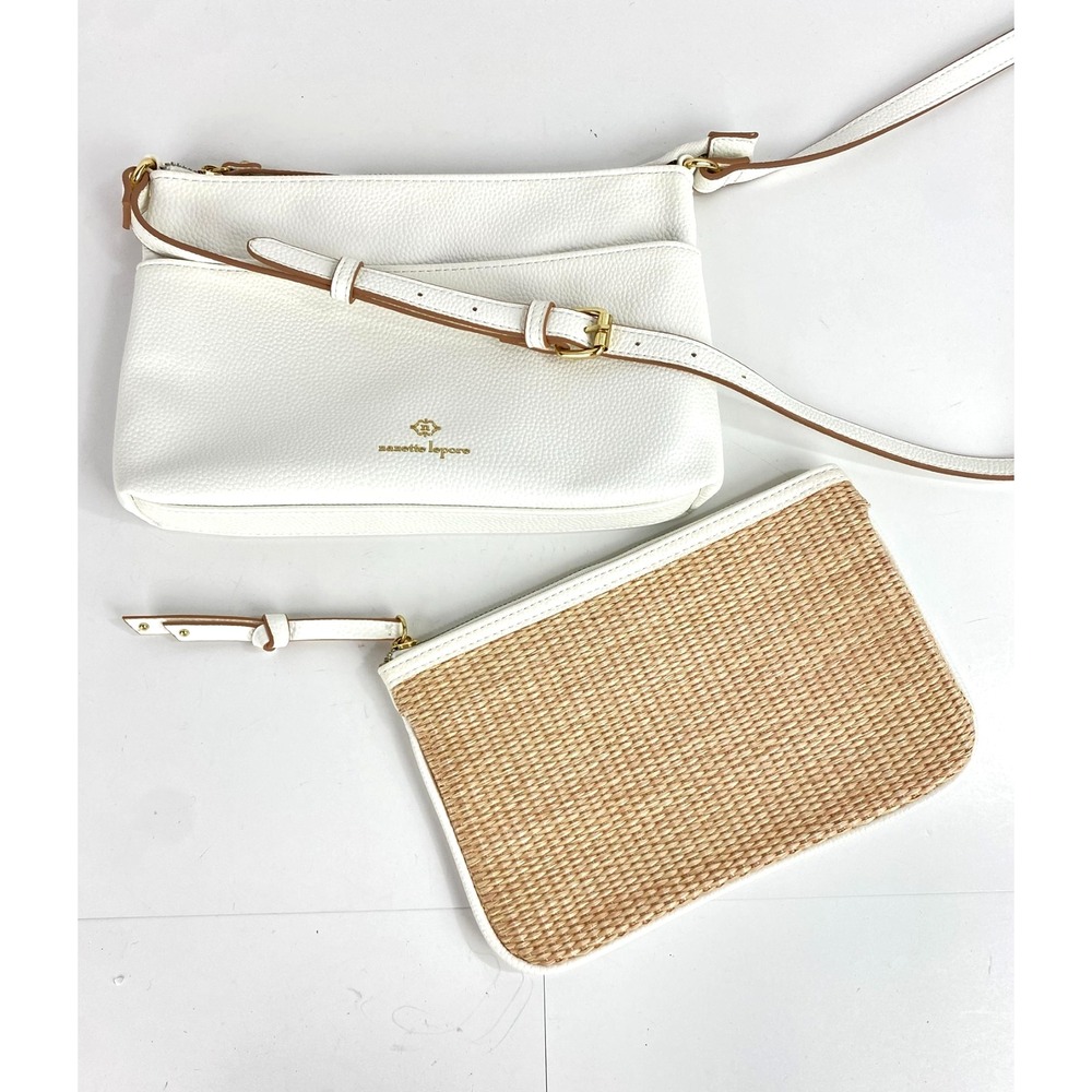 Nanette Lepore Shoulder Bag White Faux Leather Purse Handbag Additional Pouch - Picture 7 of 13